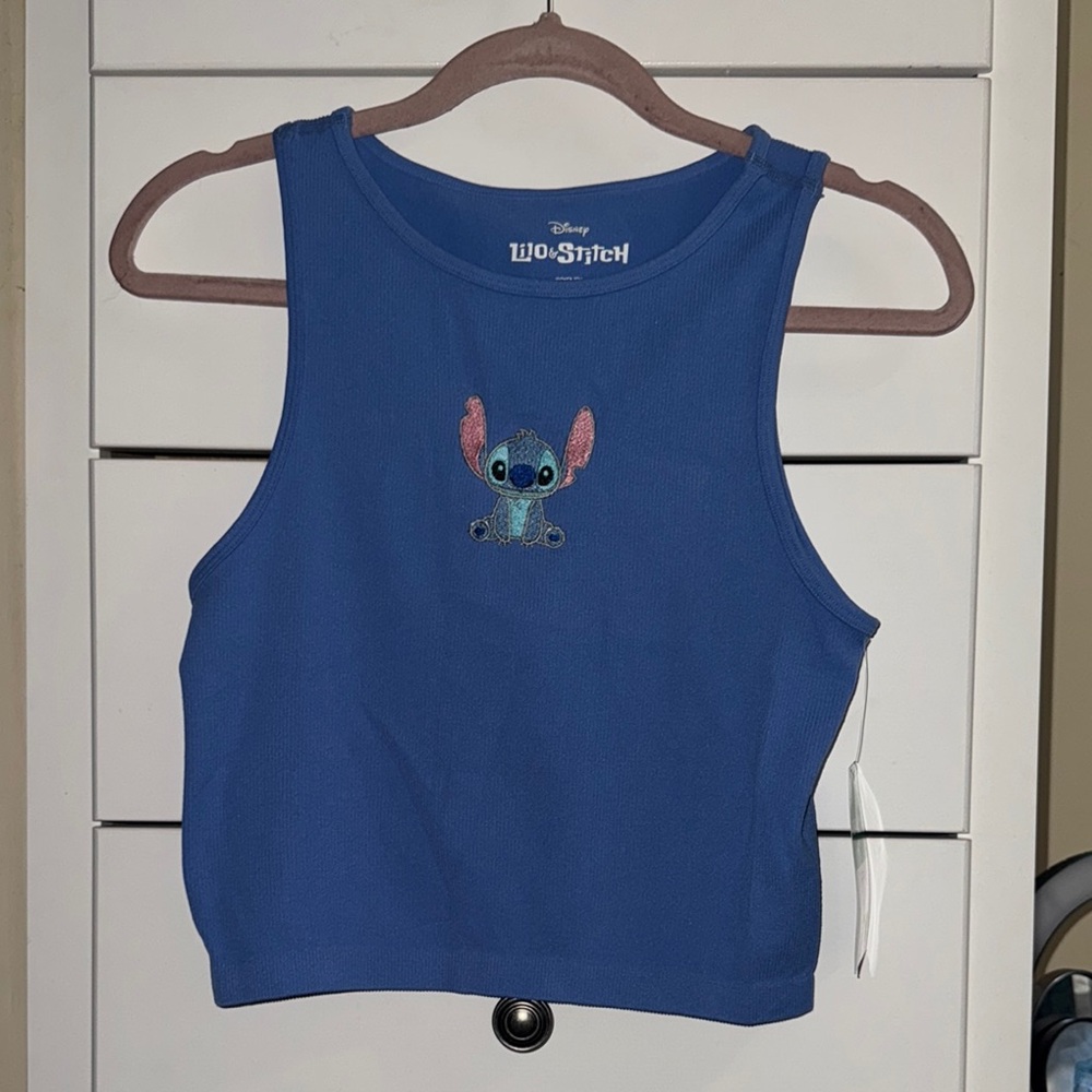 Disney Stitch Embroidered Blue Crop Top